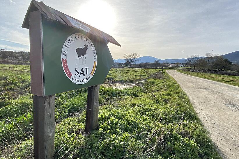 Schild auf einer Wiese in Spanien