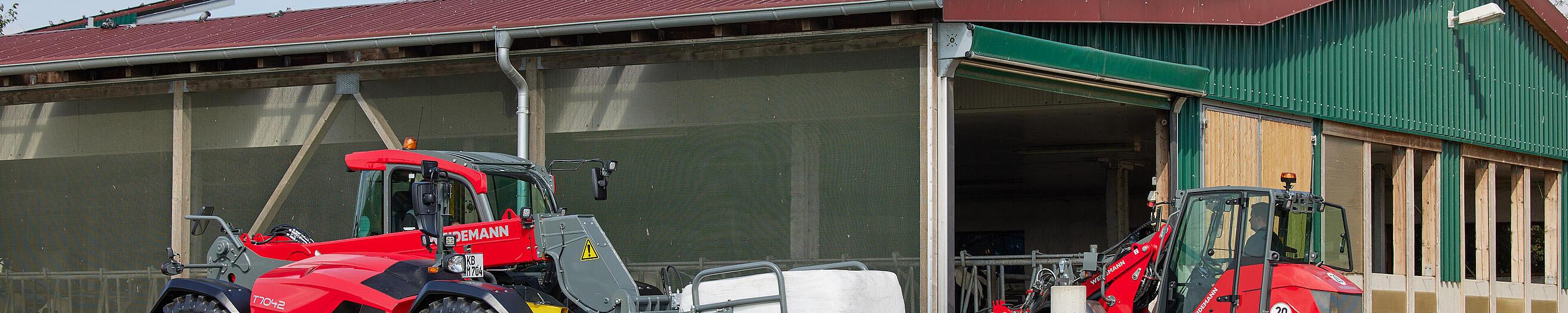 Cargadora telescópica T7042 y Hoftrac 1260LP de Weidemann en acción