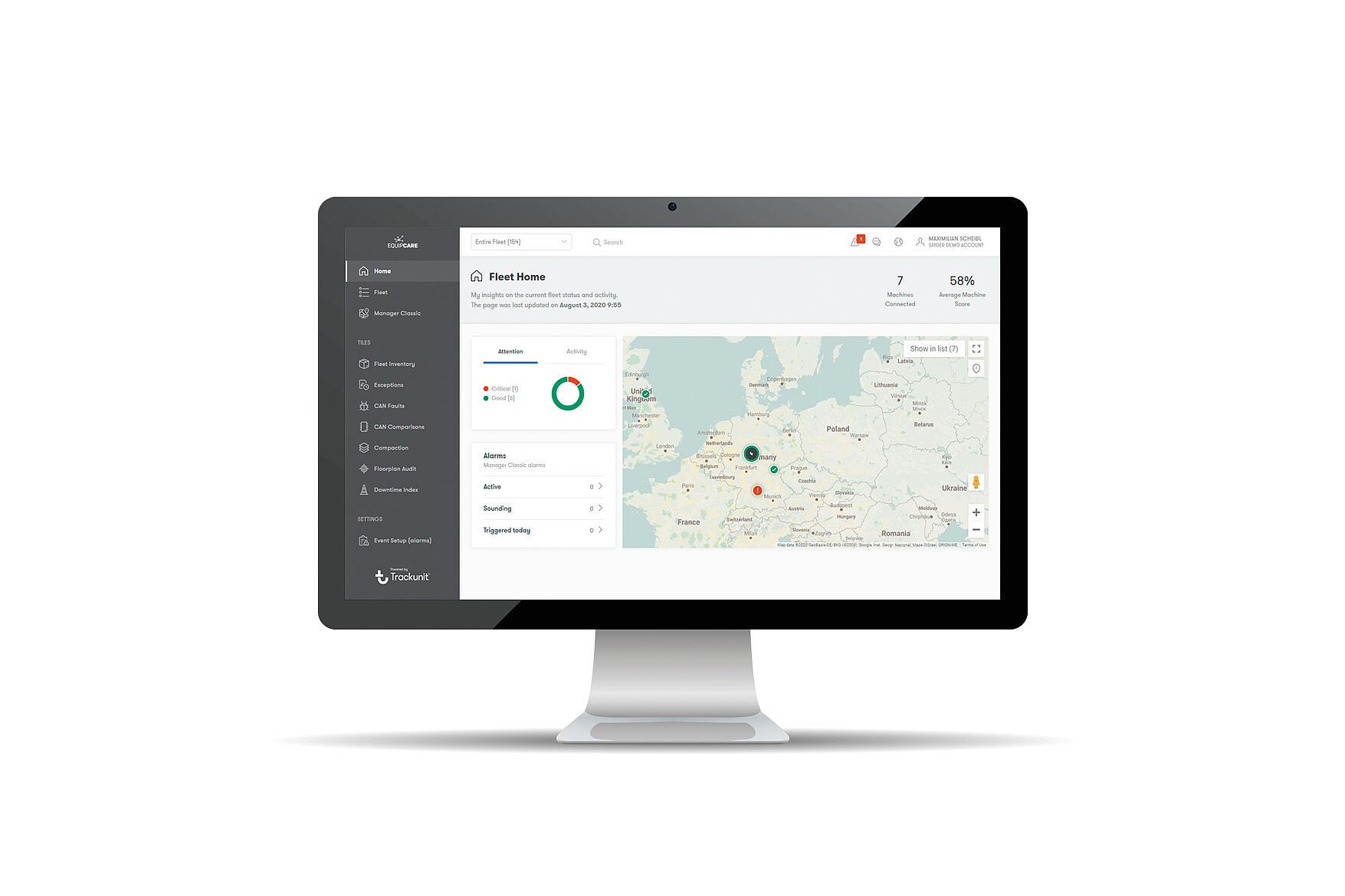 Equipcare program on the PC display