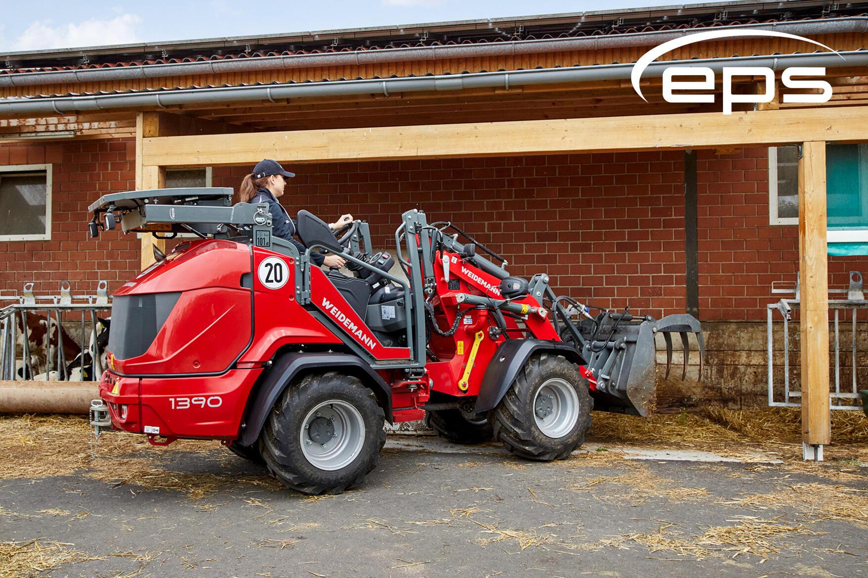 Weidemann Hoftrac 1390 mit abgeklappten Fahrerschutzdach und eps (Easy Protection Logo) Logo